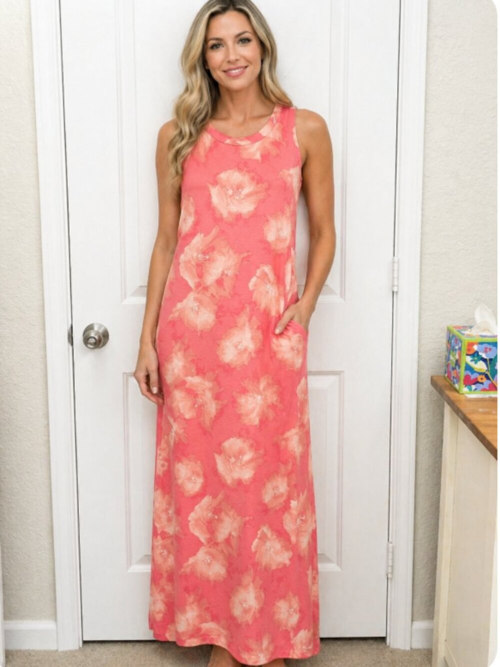 NEW Zenana Plus Size Midi Dress Womens Short Sleeve Body Pink Floral 1X